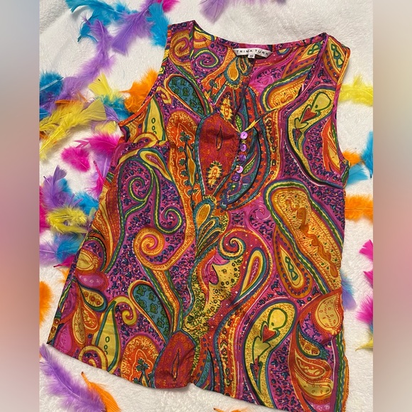 Trina Turk Vibrant Paisley Sleeveless Silk Top NWOT - Picture 2 of 4
